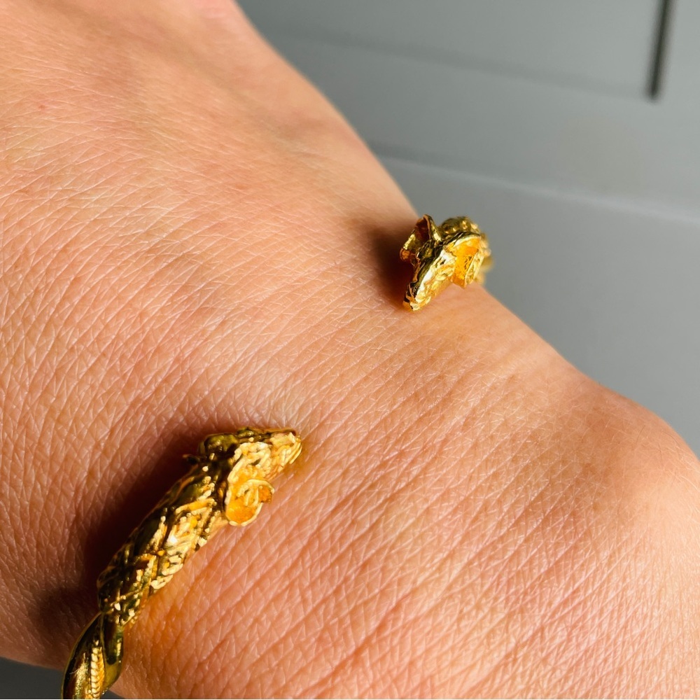 Double Ram Head Aries Gold Vermeil Sterling Silver Twisted Cable Cuff Br… - Picture 6 of 10